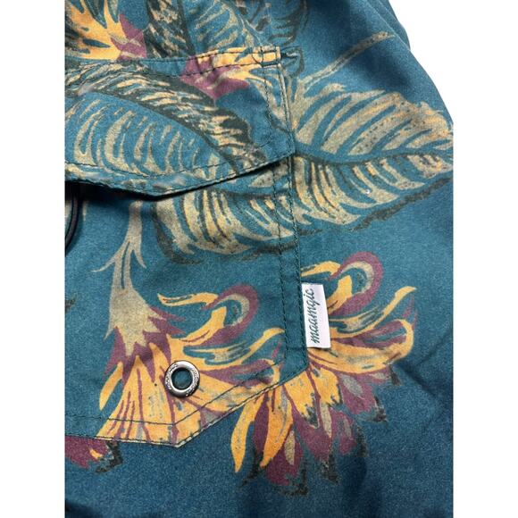 Maamgic XXL Swim Trunks Green Floral Stretch Mesh Lined Elastic Waist Pull-On - Picture 4 of 8